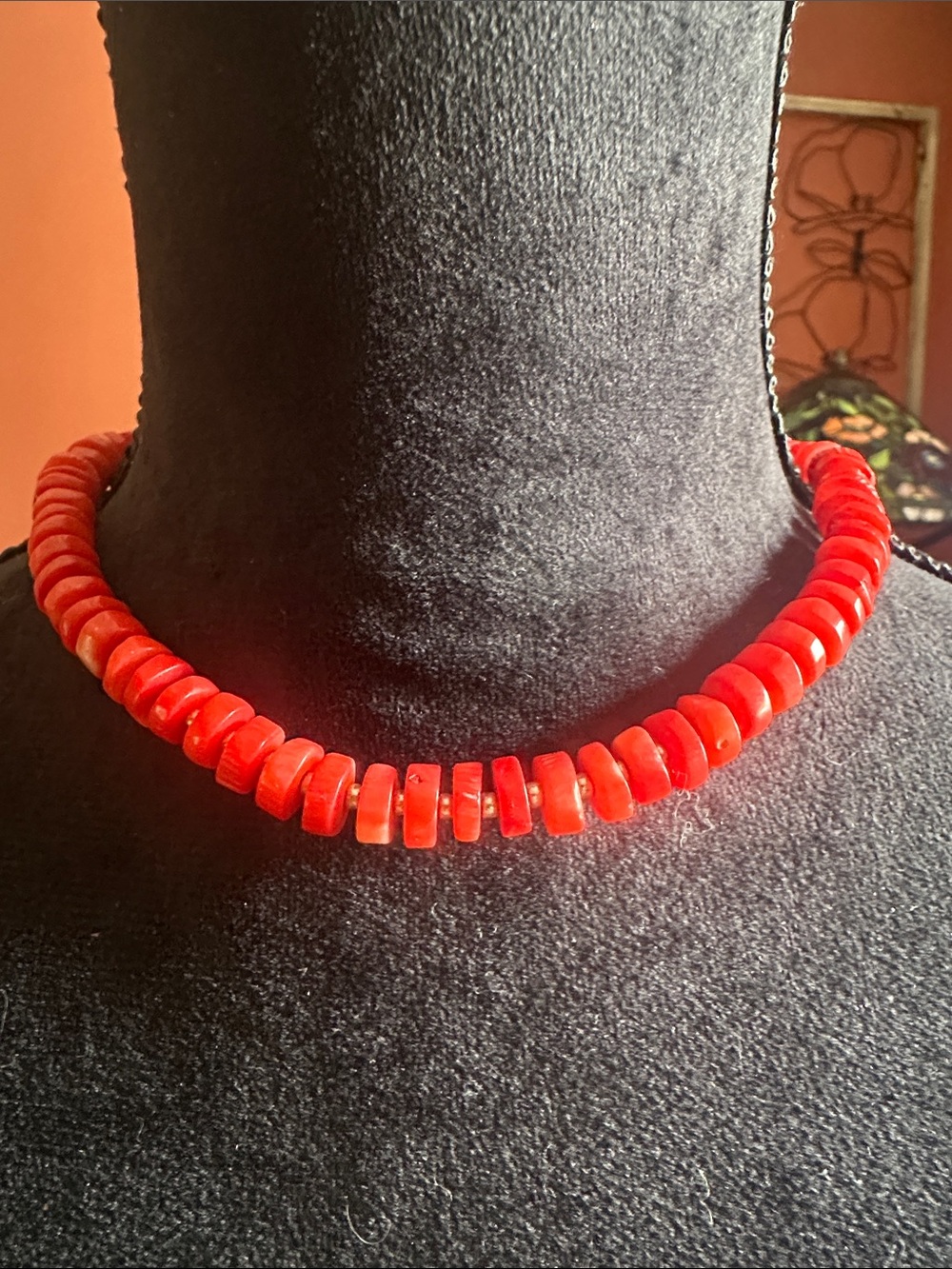 Vintage Navajo Style Orange Bamboo Coral Disc Bead Necklace